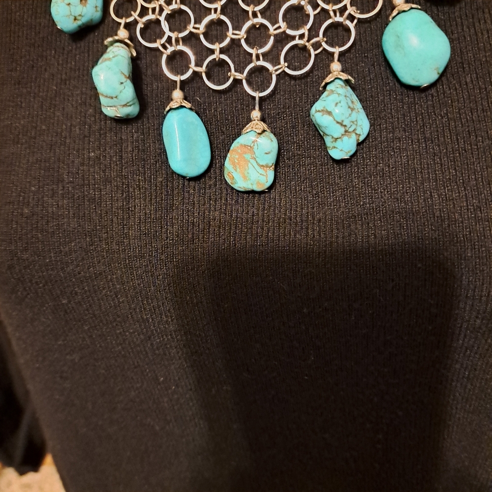 Turquoise Nugget And Silver Statement Necklace - image 4
